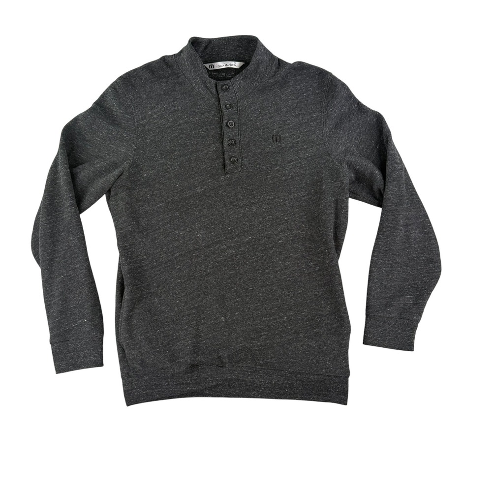 Travis Mathew Henley Sweater Pullover‎ Men's Medium Gray 5 Button Made in USA